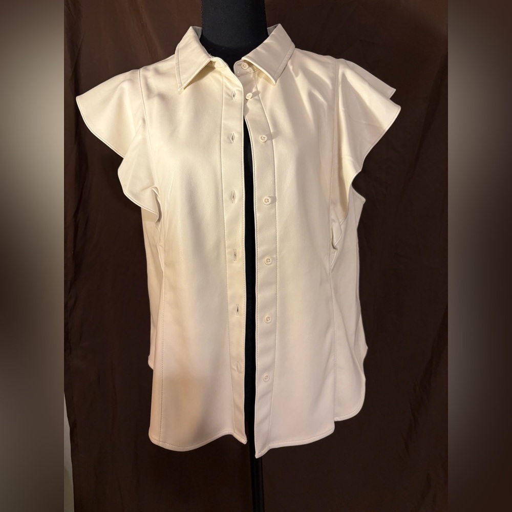 GAP Women's Size Large Vegan Leather Flutter Sleeve Button Down Size Large